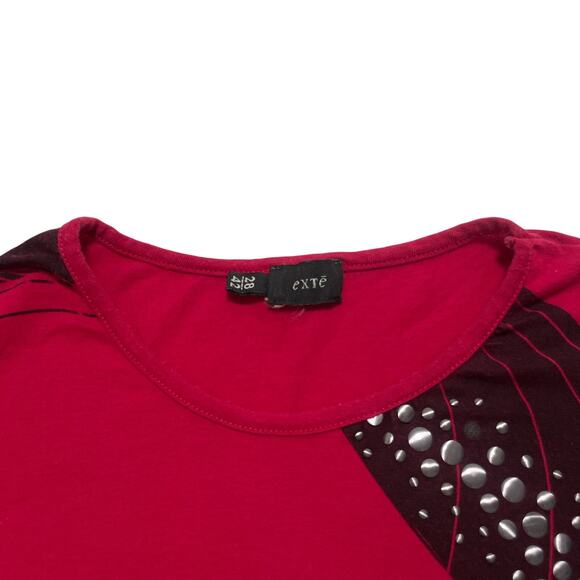 VTG Y2K 00's EXTC Pink Studded Glam Grunge Goth Graphic Baby Tee S - Picture 2 of 3